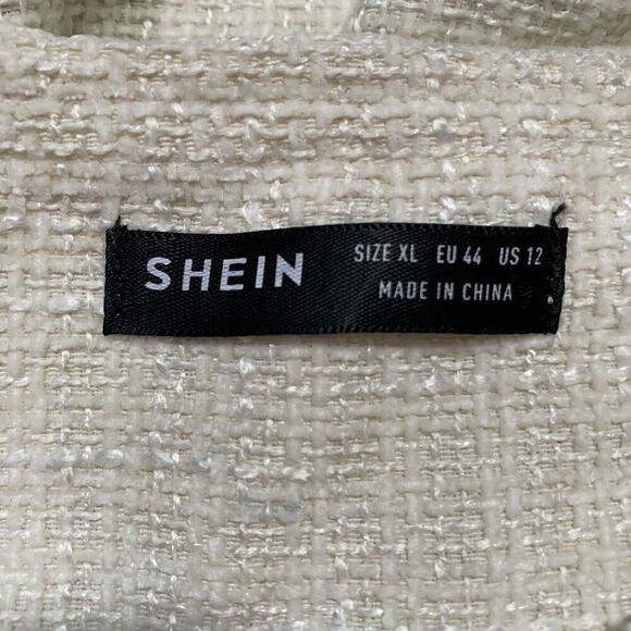 Shein Cream Tweed Open Front Collarless Blazer Jacket Metallic Detail Size XL - Picture 9 of 11